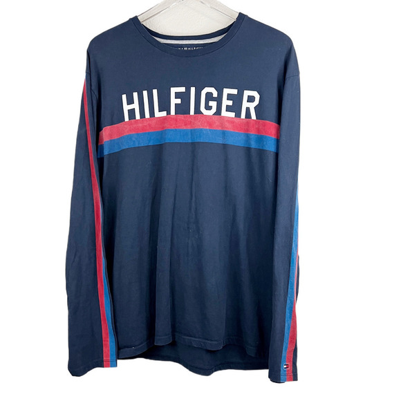 Tommy Hilfiger White Logo Graphic Long Sleeve T-Shirt Men's Size L - Picture 1 of 7